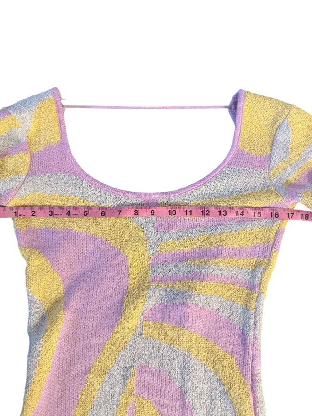 Super down Abstract Pastel Knit Mini Dress With Long Sleeves & Scoop Neckline - - Picture 5 of 10